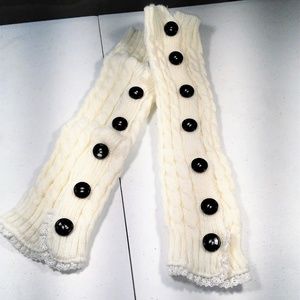 Designer Snowflake White Cable Button Leg Warmers